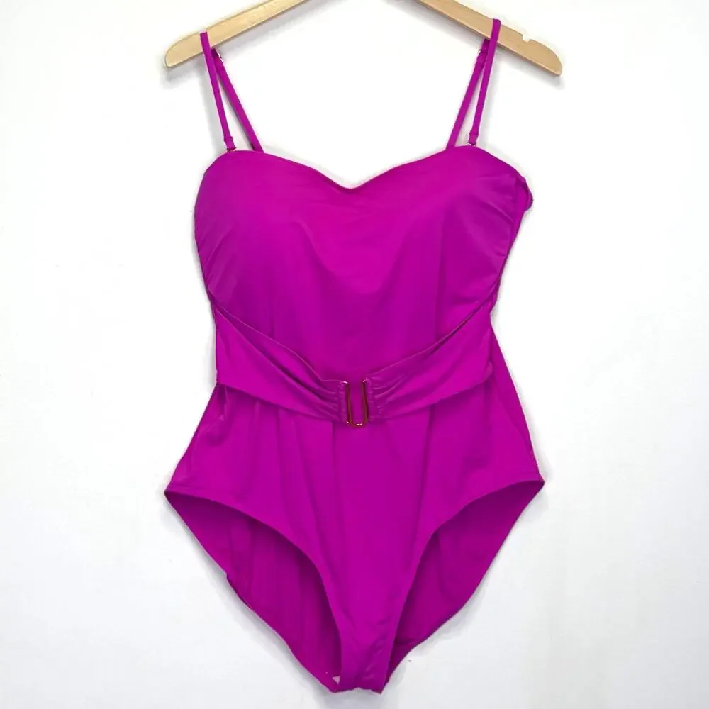 La Blanca Island Goddess Bandeau One Piece Swimsuit Orchid Pink Womens 16 Belted